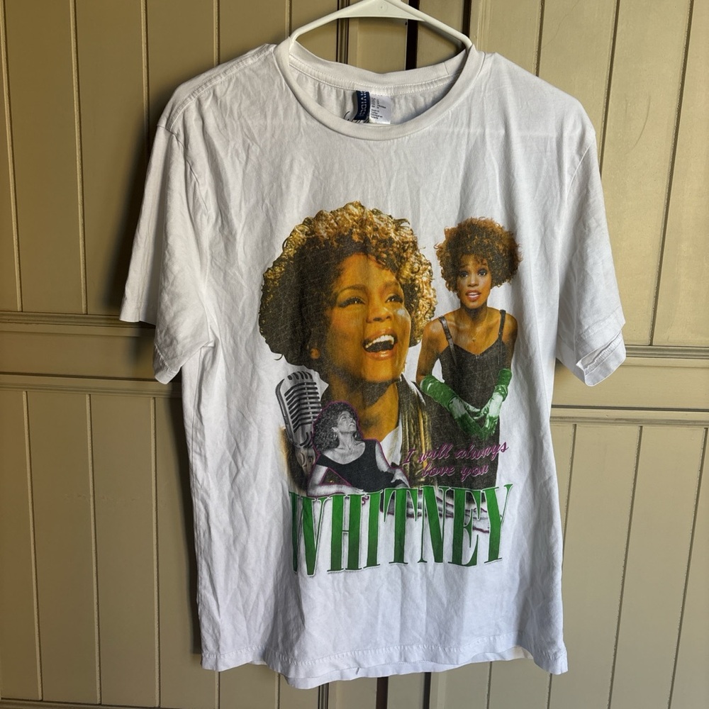 Whitney Houston Divided White Graphic Tee with Whitney Print